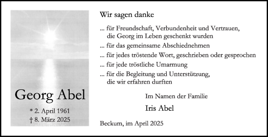 Traueranzeige von Georg Abel von Die Glocke