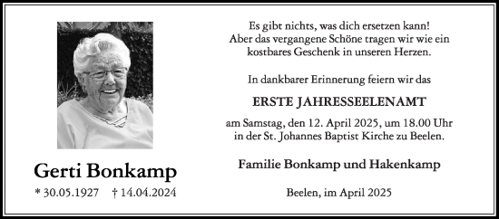 Traueranzeige von Gerti Bonkamp von Die Glocke
