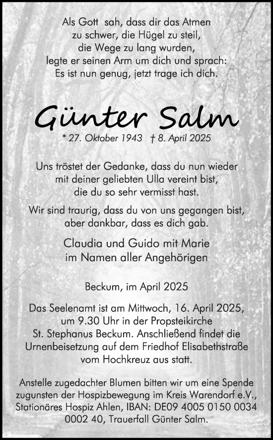 Traueranzeige von Günter Salm von Die Glocke