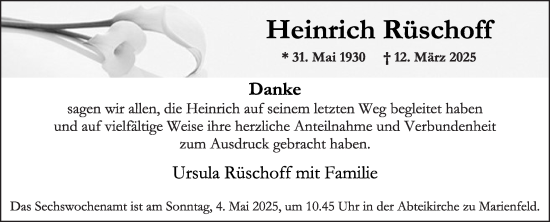 Traueranzeige von Heinrich Rüschoff von Die Glocke