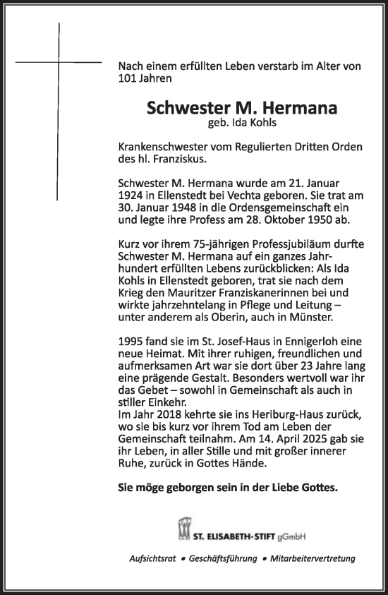 Traueranzeige von Ida Kohls von Die Glocke