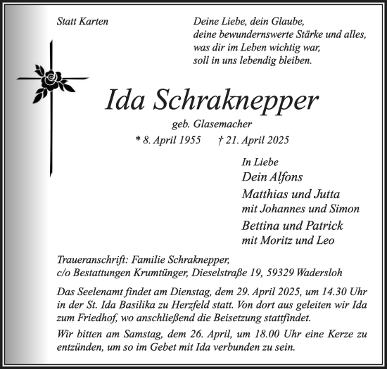 Traueranzeige von Ida Schraknepper von Die Glocke