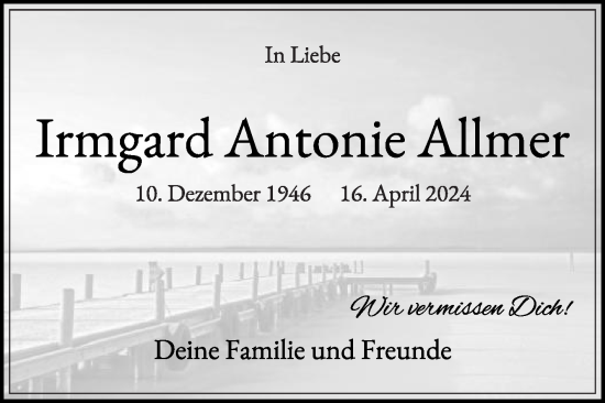 Traueranzeige von Irmgard Antonie Allmer von Die Glocke