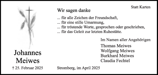 Traueranzeige von Johannes Meiwes von Die Glocke