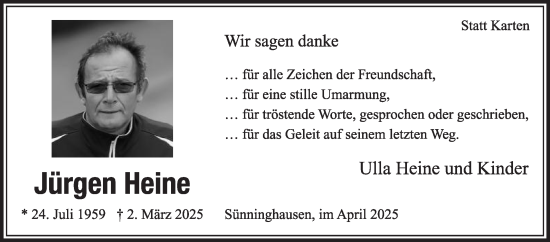 Traueranzeige von Jürgen Heine von Die Glocke