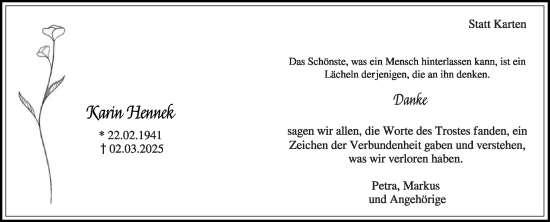 Traueranzeige von Karin Hennek von Die Glocke