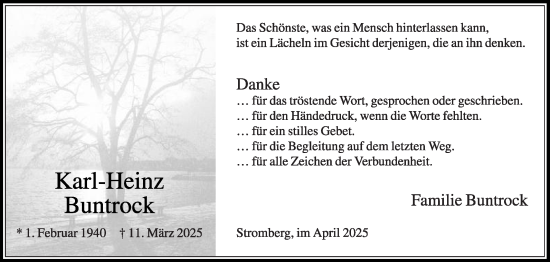 Traueranzeige von Karl-Heinz Buntrock von Die Glocke