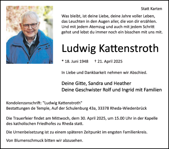 Traueranzeige von Ludwig Kattenstroth von Die Glocke