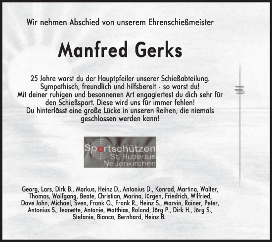 Traueranzeige von Manfred Gerks von Die Glocke