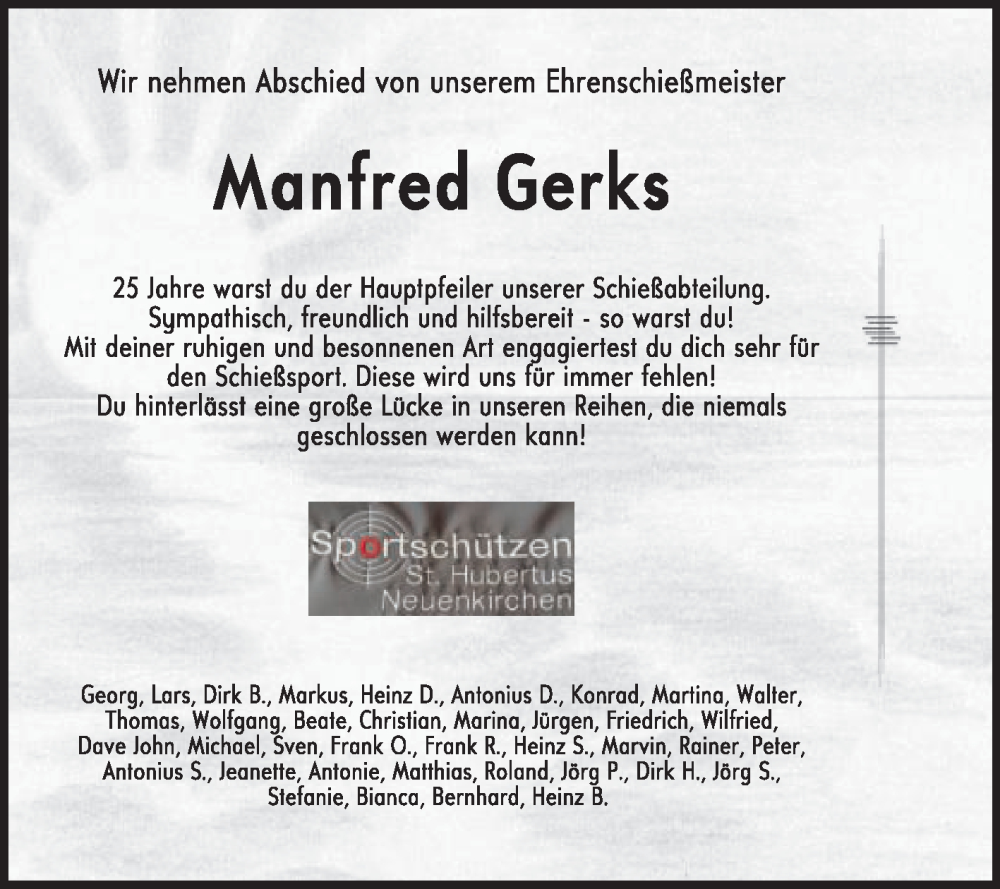  Traueranzeige für Manfred Gerks vom 25.04.2025 aus Die Glocke