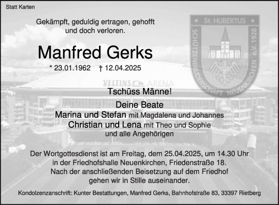 Traueranzeige von Manfred Gerks von Die Glocke
