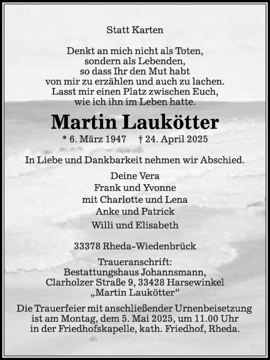 Traueranzeige von Martin Laukötter von Die Glocke
