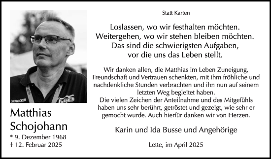 Traueranzeige von Matthias Schojohann von Die Glocke