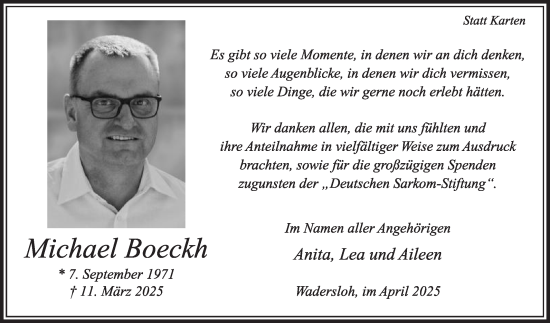 Traueranzeige von Michael Boeckh von Die Glocke