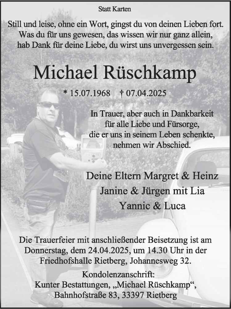 Traueranzeige für Michael Rüschkamp vom 19.04.2025 aus Die Glocke