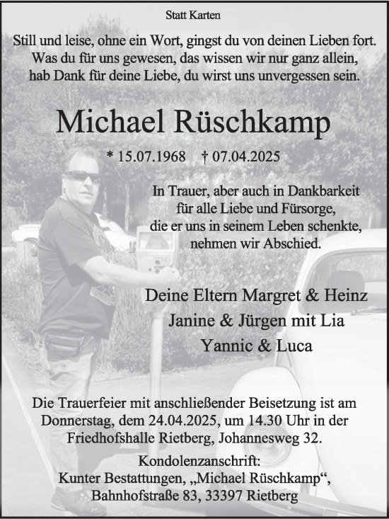 Traueranzeige von Michael Rüschkamp von Die Glocke