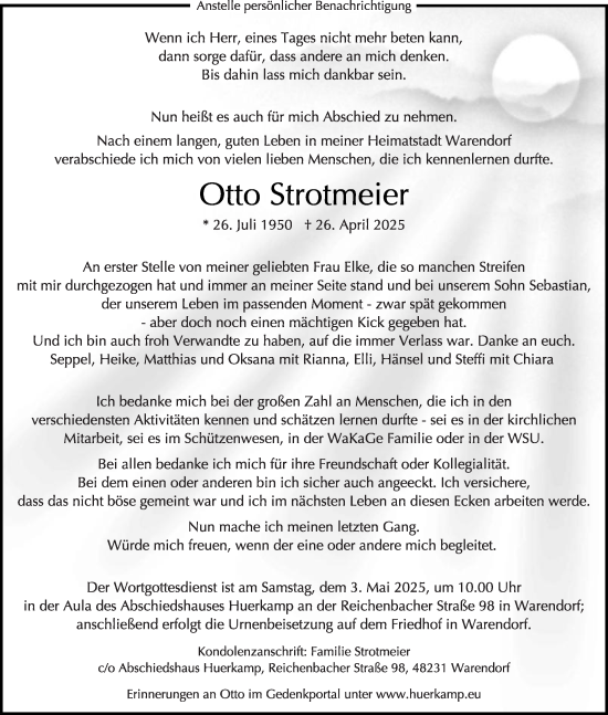 Traueranzeige von Otto Strotmeier von Die Glocke