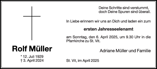 Traueranzeige von Rolf Müller von Die Glocke