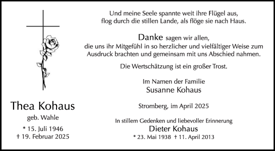 Traueranzeige von Thea Kohaus von Die Glocke