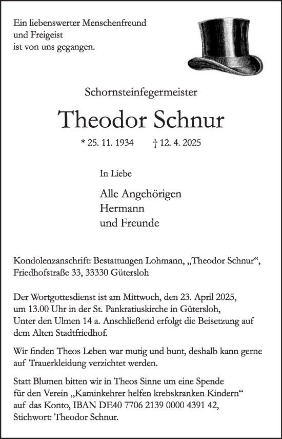 Traueranzeige von Theodor Schnur von Die Glocke
