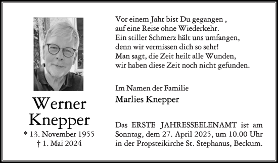 Traueranzeige von Werner Knepper von Die Glocke