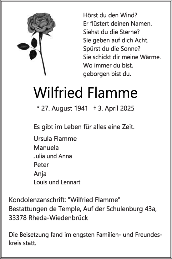 Traueranzeige von Wilfried Flamme von Die Glocke