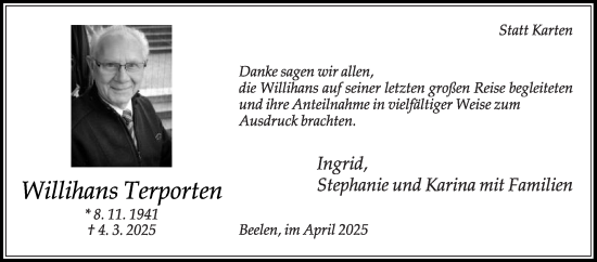 Traueranzeige von Willihans Terporten von Die Glocke