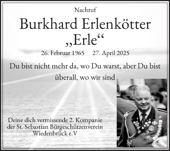 Traueranzeige von Burkhard Erlenkötter von Die Glocke