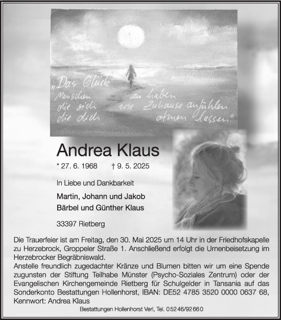 Traueranzeige von Andrea Klaus von Die Glocke