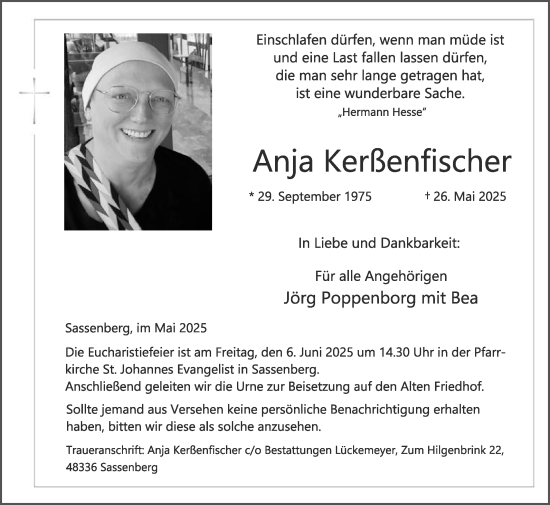 Traueranzeige von Anja Kerßenfischer von Die Glocke