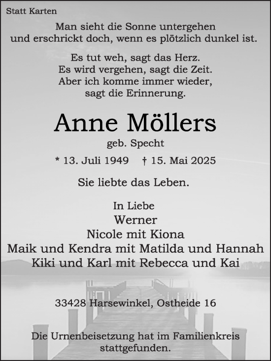 Traueranzeige von Anne Möllers von Die Glocke