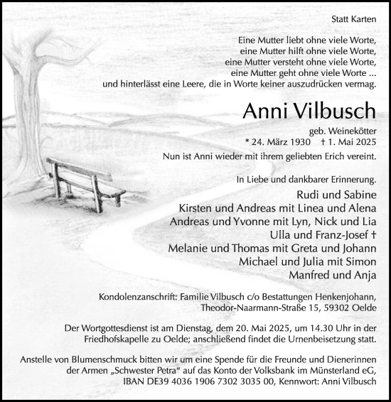 Traueranzeige von Anni Vilbusch von Die Glocke