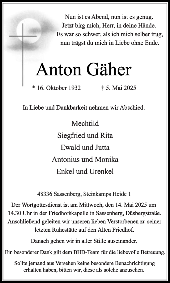 Traueranzeige von Anton Gäher von Die Glocke