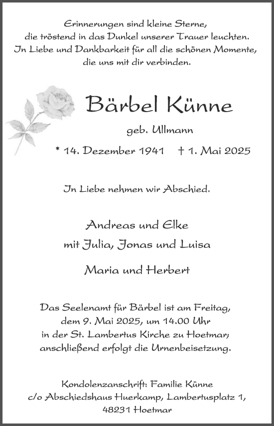 Traueranzeige von Bärbel Künne von Die Glocke