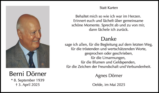 Traueranzeige von Berni Dörner von Die Glocke