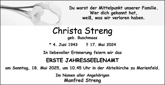 Traueranzeige von Christa Streng von Die Glocke