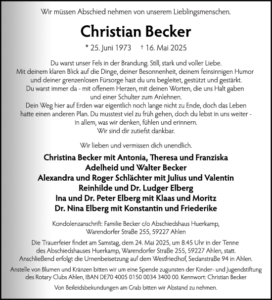Traueranzeige von Christian Becker von Die Glocke
