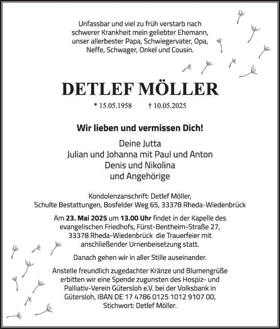 Traueranzeige von Detlef Möller von Die Glocke