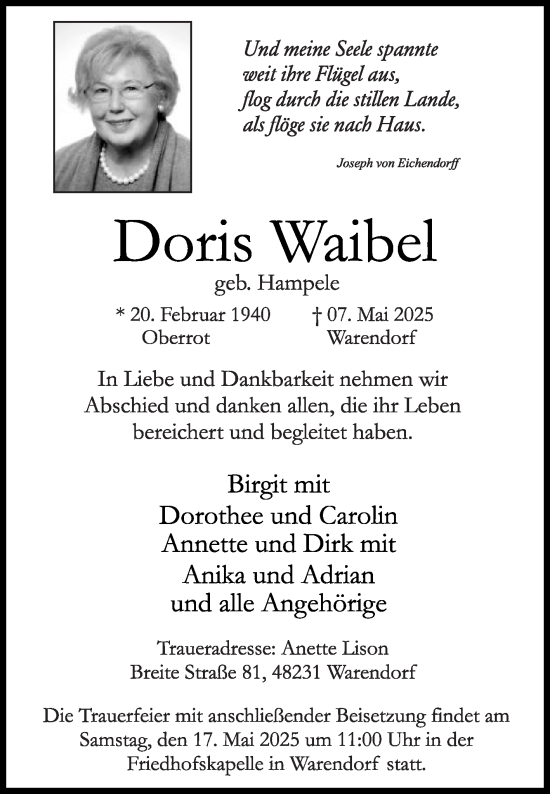 Traueranzeige von Doris Waibel von Die Glocke