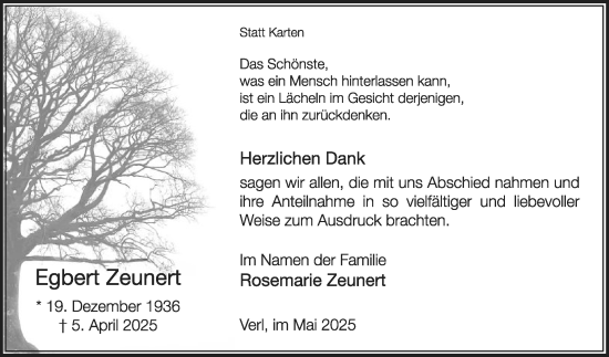 Traueranzeige von Egbert Zeunert von Die Glocke