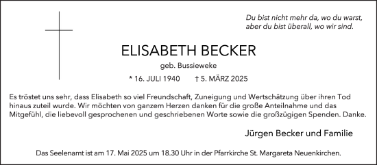 Traueranzeige von Elisabeth Becker von Die Glocke