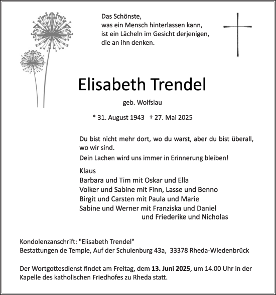 Traueranzeige von Elisabeth Trendel von Die Glocke