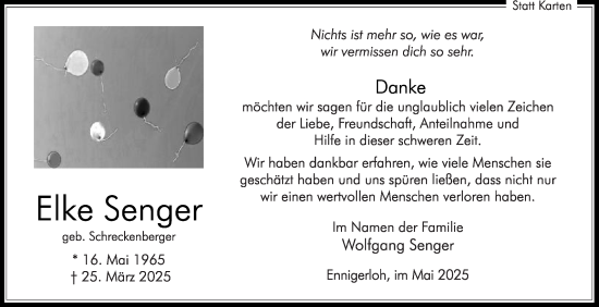 Traueranzeige von Elke Senger von Die Glocke