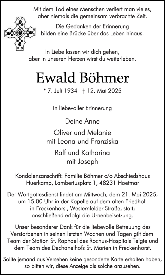 Traueranzeige von Ewald Böhmer von Die Glocke
