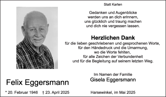 Traueranzeige von Felix Eggersmann von Die Glocke