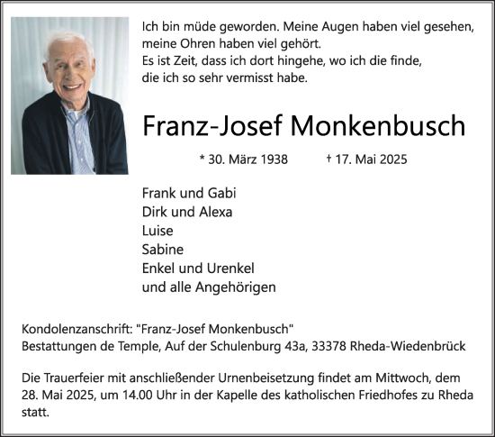 Traueranzeige von Franz-Josef Monkenbusch von Die Glocke