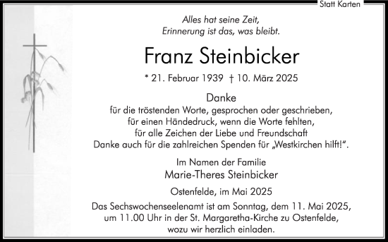 Traueranzeige von Franz Steinbicker von Die Glocke