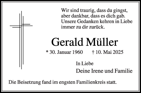 Traueranzeige von Gerald Müller von Die Glocke