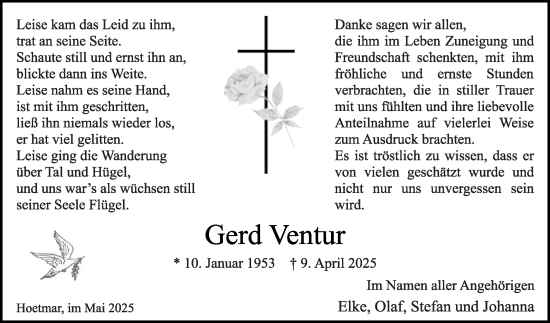 Traueranzeige von Gerd Ventur von Die Glocke