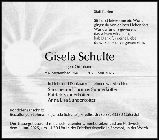 Traueranzeige von Gisela Schulte von Die Glocke
